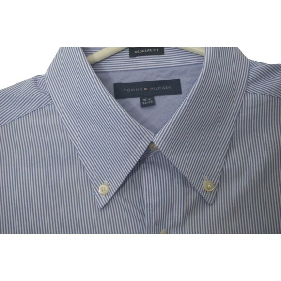 Tommy Hilfiger Button Down Dress Shirt Blue Stripes Long Sleeves Mens 16 1/2 - Picture 2 of 4